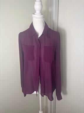 Naked Zebra Plum Long Sleeve Open Back Button Up Blouse Sz S